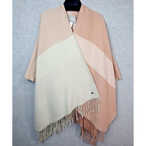 Soia And Kyo Women‎ Shawl Wrap Fringe Poncho Blanket Pink Biege - Picture 1 of 10